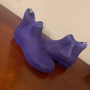Purple Ugg Rain Boots with fur inside.
